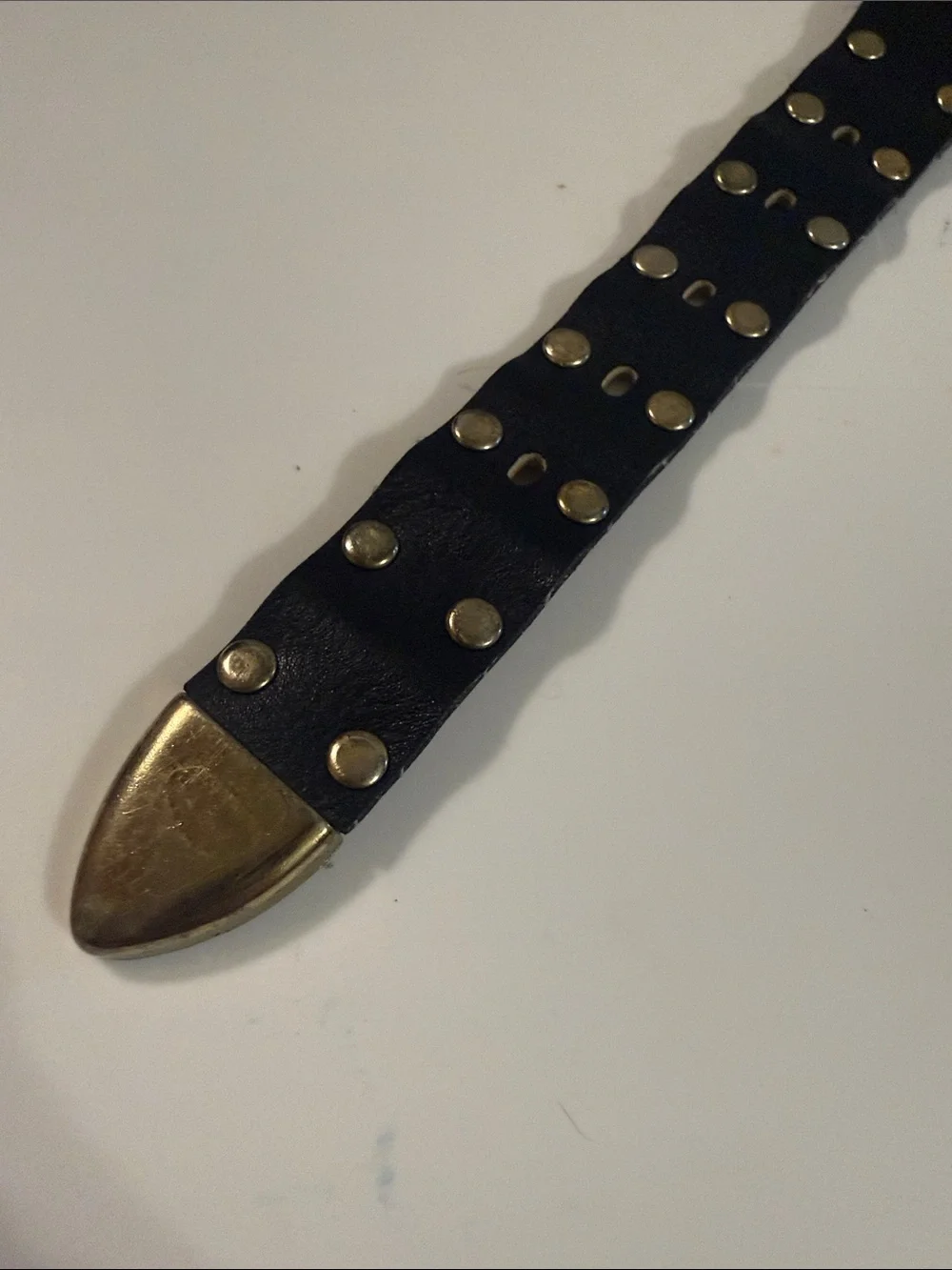 Black Leather Concho Belt Size 40 Gold Tone Studded Western Boho 44”